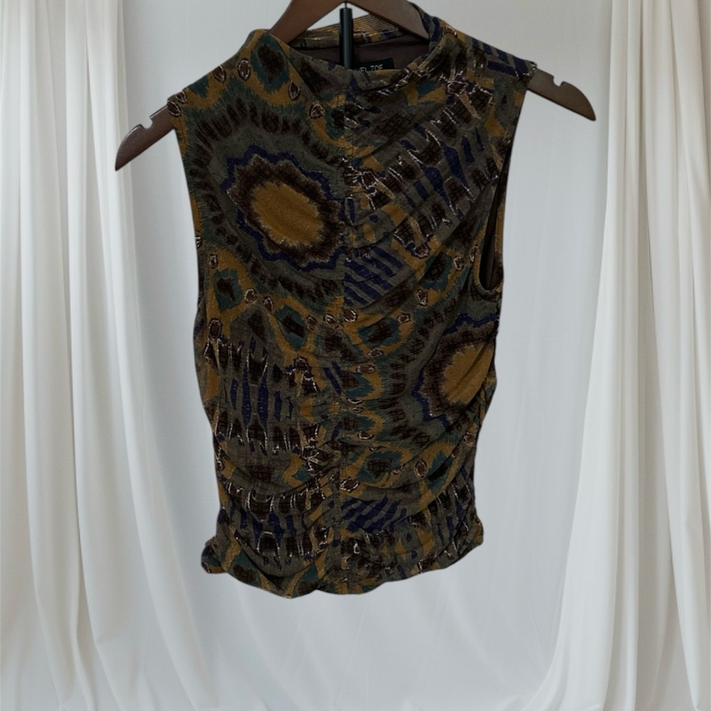 Rachel Zoe Earth Tones High Neck Patterned Sleeveless Top Size S/P